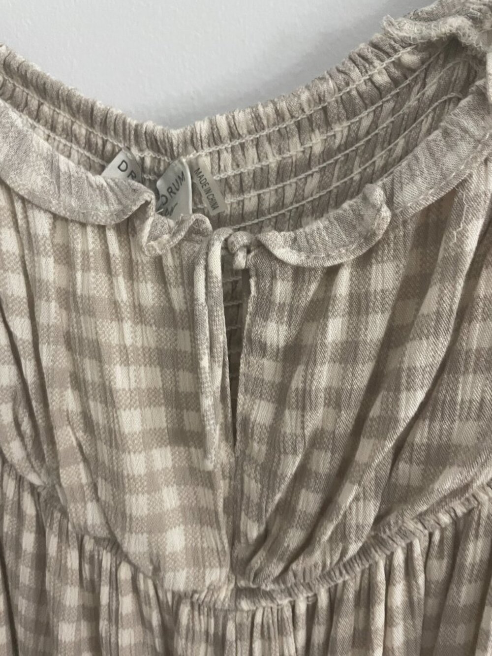 Gingham Babydoll Romper Rouched Back Puff Sleeve Pockets Elastic Waist Milkmaid - Picture 6 of 16